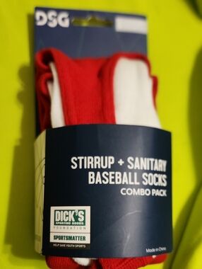 DSG Red White  Stirrup Socks & Sanitary Sock baseball Softball Combo Pack S